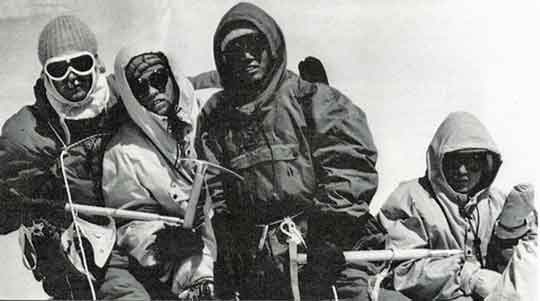
Dhaulagiri First Ascent - Kurt Diemberger, Albin Schelbert, Ngawang Dorje and Nima Dorje On Dhaulagiri Summit May 13, 1960
